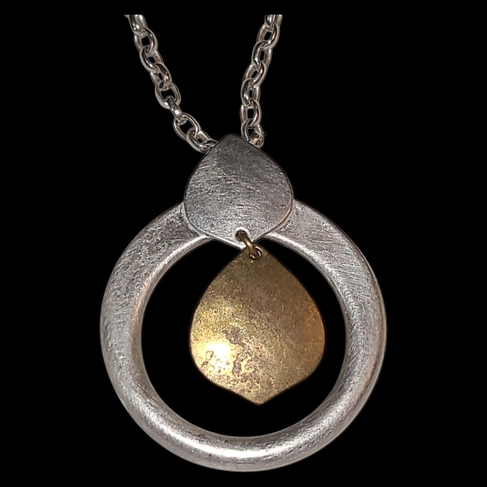 Vintage Marjorie Baer BAER SF Mix Metal Modernist Pendant Necklace